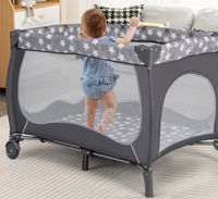 5-In-1 Babybed Draagbaar Bijzetbed Reisbed met Opvouwbare Matras Luiertafel Baldakijn Draagtas voor Baby's tot 36 Maanden Grijs