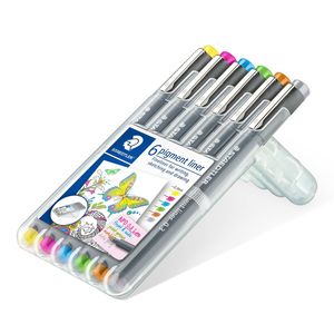 Staedtler Pigment Liner fijnschrijver Extra fijn Bruin, Grijs, Lichtblauw, Lichtgroen, Magenta, Geel 6 stuk(s)