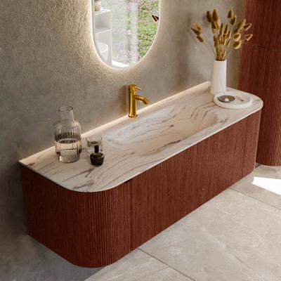 Badmeubel Mondiaz Kurve-Dlux | 140 cm | Meubelkleur Ruby | Wastafelkleur Nata | Solid surface | Wasbak midden spoelbak | 1 kraangat