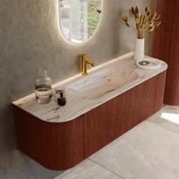 Badmeubel Mondiaz Kurve-Dlux | 140 cm | Meubelkleur Ruby | Wastafelkleur Nata | Solid surface | Wasbak midden spoelbak | 1 kraangat