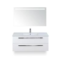Seville Badmeubelset 120 cm - 2 laden Wit Hoogglans - Wastafel Enjoy Enkel - met Sence Spiegel