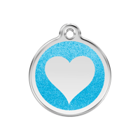 Heart Aqua glitter hondenpenning medium/gemiddeld dia. 3 cm - Reddingo
