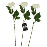 Bellatio Design Kunstbloem Dahlia - 3x - 50 cm - creme wit - kunst zijdebloemen