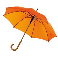 Oranje paraplu met gebogen houten handvat, houten steel en metalen frame 103 cm   -
