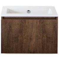 Frozen 3D Badmeubelset 60 cm - Greeplijst in Kleur - Dark Oak - Keramische Wastafel Wit Zonder Kraangat