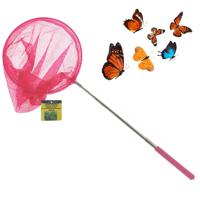 Telescopisch vlindernet/insectennet - roze - metaal - 38 tot 86 cm - uitschuifbaar