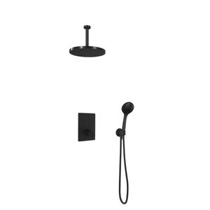 Hotbath Cobber Inbouw Regendoucheset Thermostaatkraan Met 2 Pushbuttons Vierkant, Plafondbuis 15cm, Hoofddouche 30cm En 3-Standen Handdouche Mat Zwart