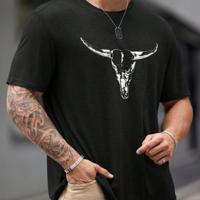 Bon&Bon Men's Plus Size Bull Skull Graphic T-Shirt - Green Street Style Black / 4XL