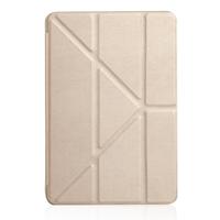 Gierst textuur PU + silica gel volledige dekking lederen draagtas voor iPad mini 2019 met multi-vouwen houder (goud)