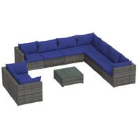 The Living Store Loungeset Poly Rattan - Grijs - 60x60x30 cm - Waterbestendig - Modulair Design - Comfortabele kussens - thumbnail