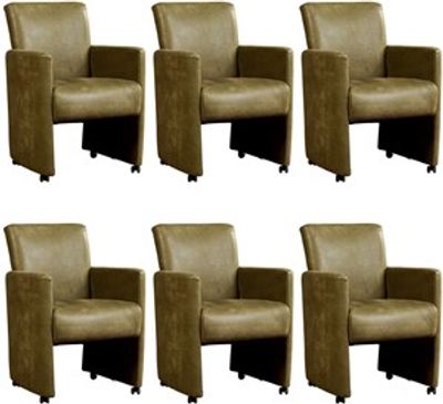 Set van 6 Olijfgroene leren moderne eetkamerfauteuils Elegant - Kenia Leer Olive (olijfgroen leer)
