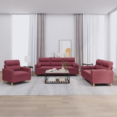 3-delige Loungeset met kussens stof wijnrood