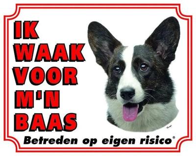 Welsh Corgi Brindle Waakbord - Ik waak voor