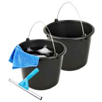 Huishoudemmer met hengsel - 2x - zwart - 12 liter - schoonmaak emmer - auto wassen   -