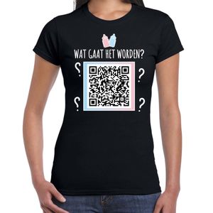 QR code gender reveal t-shirt wat gaat het worden dames zwart - jongen - Gender reveal shirts 2XL  -