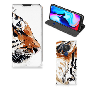 Bookcase Motorola Moto G9 Play Watercolor Tiger