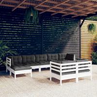 9-delige Loungeset met kussens massief grenenhout wit