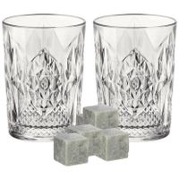 Luxe whiskyglazen set 6x stuks 390 ml met 9x whisky ijsblokstenen