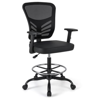 Werkstoel Ergonomische Bureaustoel Zithoogte 54-75 cm Hoge Draaistoel met Opklapbare Armleuningen Zwart