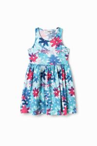 Korte jurk met aquarelbloemen - BLUE - 7/8