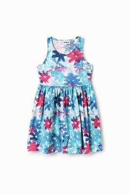 Korte jurk met aquarelbloemen - BLUE - 7/8