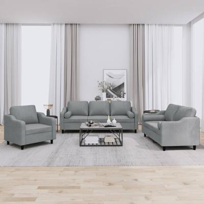 3-delige Loungeset met kussens stof lichtgrijs