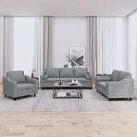 3-delige Loungeset met kussens stof lichtgrijs
