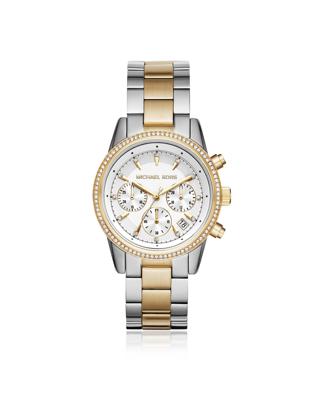 Michael Kors dameshorloge van 37 mm stalen armband en kast met quartz witte wijzerplaat Mk6474