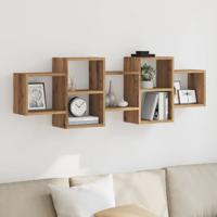 Wandschap 129x18x42 cm bewerkt hout artisanaal eikenkleurig Wandschap 129x18x42 cm bewerkt hout artisanaal eikenkleurig