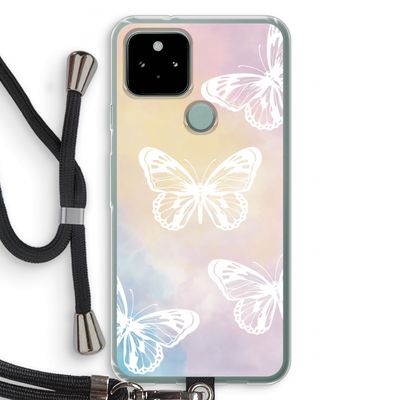 White butterfly: Pixel 5 Transparant Hoesje met koord