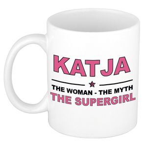 Naam cadeau mok/ beker Katja The woman, The myth the supergirl 300 ml   -