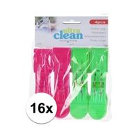 16x Roze en groene handdoek knijpers 13cm