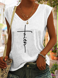 Loose Casual Faith V Neck Tank Top