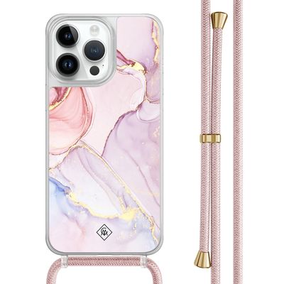 iPhone 14 Pro Max hoesje met rosegoud koord - Purple sky