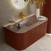 Badmeubel Mondiaz Kurve-Dlux | 100 cm | Meubelkleur Ruby | Wastafelkleur Oza | Solid surface | Wasbak midden spoelbak | 1 kraangat