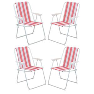 Camping/strand stoel - 4x - aluminium - inklapbaar - rood - 51 x 46 x 76 cm