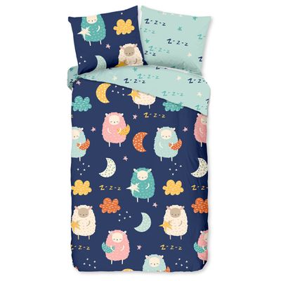 Kinderdekbedovertrek Katoen - 140x200 cm Blauw - Dessin: Dieren - Good Morning - Dekbed-Discounter.nl