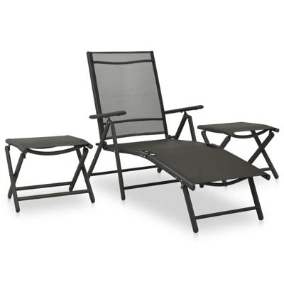 3-delige Loungeset textileen en aluminium zwart