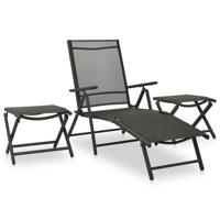 3-delige Loungeset textileen en aluminium zwart