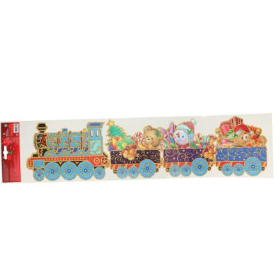 Kerst raamstickers - kerstberen in trein - vel 64 x 15 cm - raamversiering - kerstversiering