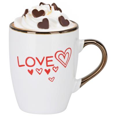 Siaki Koffiemok / theemok Love - wit/goud - 300 ml - mokken - aardewerk - valentijnsdag