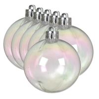 Decoris kerstballen - 6x stuks - 8 cm - transparant parelmoer - kunststof - thumbnail