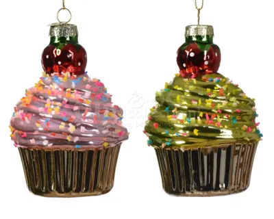 Kerstornament Cupcake Aardbei Assorti 1st