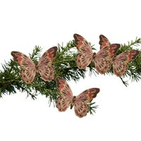 2x stuks kerstboom decoratie vlinders op clip bruin met glitters 18 cm - thumbnail