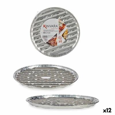 Set van trays Kinvara Zilverkleurig Aluminium 32,5 x 32,5 x 1,7 cm Pizza 4 Onderdelen (12 Stuks)