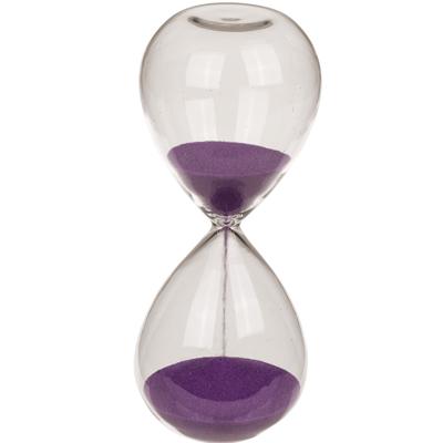 Zandloper 5 minuten - paars zand - 12,5 cm - van glas - Decoratie of spel zandlopers