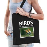 Bijeneter vogel tasje zwart volwassenen en kinderen - birds of the world kado boodschappen tas - thumbnail