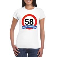 Verkeersbord 58 jaar t-shirt wit dames - thumbnail