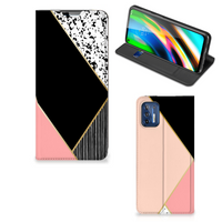 Motorola Moto G9 Plus Stand Case Zwart Roze Vormen - thumbnail