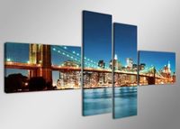 Schilderij - Skyline/New York, Blauw, 160X70cm, 4luik